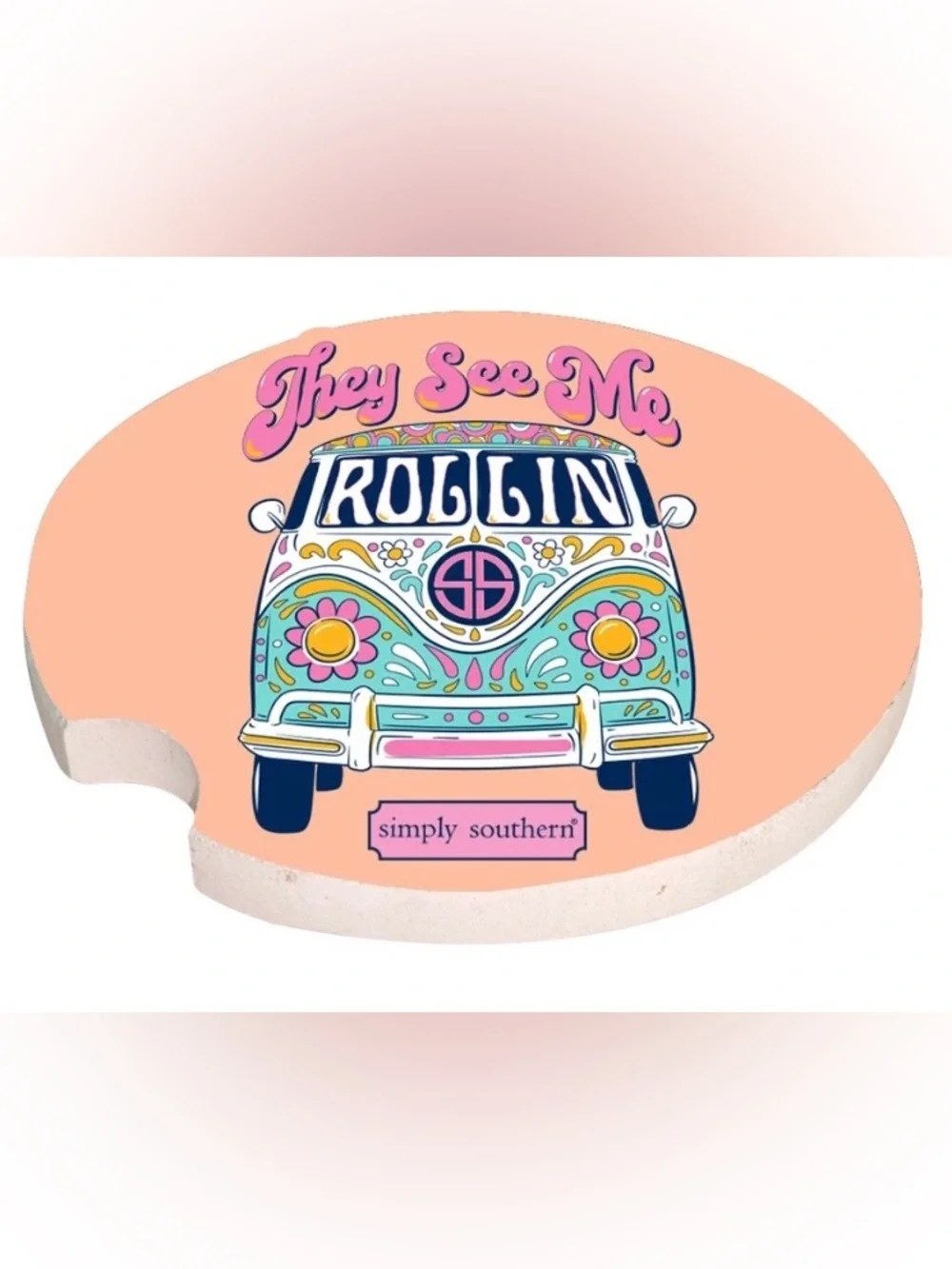 Simply Southern Pink Peach Turquoise Retro Floral Van Car Coasters (2-pack)